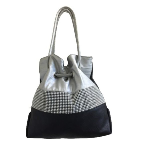 Handbags - Silver & Black Sparkling Ladies Handbag